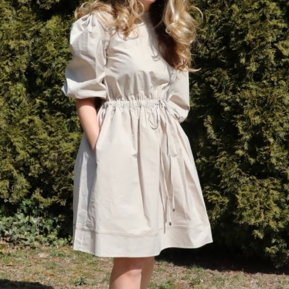 LDT Anna Khaki Drawstring Puff Sleeve Dress - Picture 6 of 9